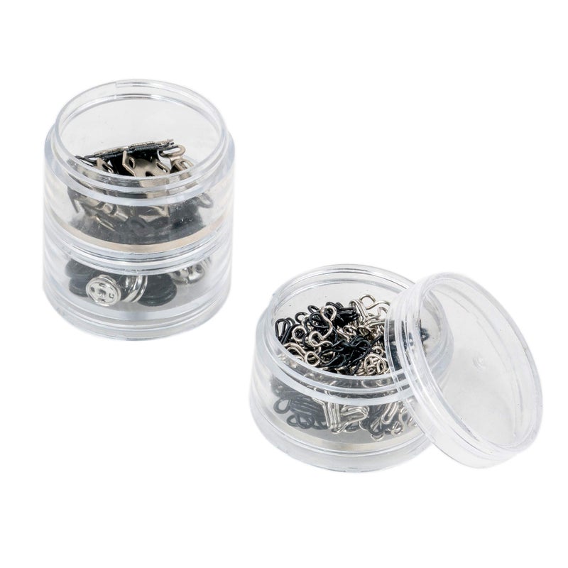 SINGER 07400 Fastener Variety-Pack in Stackable Screw Top Container - 48 Hook & Eyes, 24 Sew-On Snaps, 6 Hook & Bars , Black - Image 4